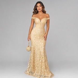 Gold off the Shoulder Dress - Etsy