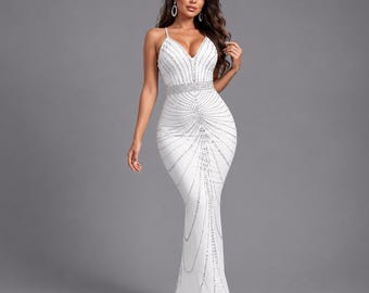 Sexy White Mermaid Gown | Sparkly Evening Dress