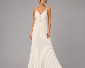 Pleated Maxi Dress For Women , Elegant Sleeveless Long Flowy Evening Dress