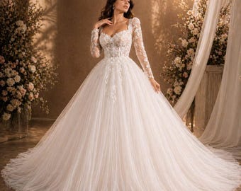 Sweetheart Neck Long Sleeve Lace Mermaid Wedding Dress Bridal Gown