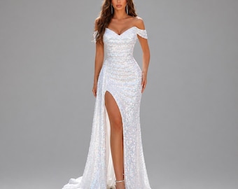 Vestido de novia con hombros descubiertos, elegante vestido formal