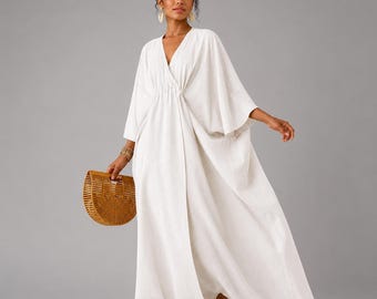Kaftan Maxi Dress , Oversized V Neck Resort Wear Dress