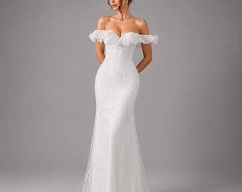 Off Shoulder Mermaid Wedding Dress, Beaded Bridal Gown