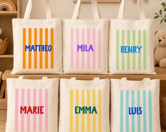Geschenk personalisierte Tasche mit Namen, Jutebeutel personalisiert für Kinder, Kindergarten Geschenkidee Schule, Baumwolltasche Jutetasche