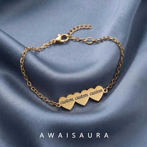 Custom 3-Heart Anklet, Personalized Beach Foot Chain (Gold/Silver)