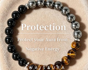 Bracciale di protezione dell'aura, ematite, onice nero, occhio di tigre, gioielli contro le energie negative