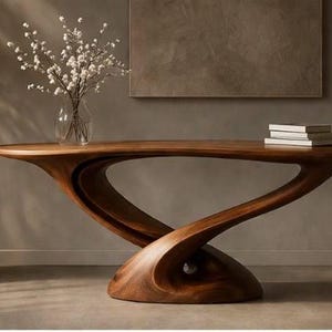 Mesa consola moderna de madera, mesa escultural de madera, mesa de entrada hecha a mano, muebles de diseño orgánico, escritorio de madera de lujo