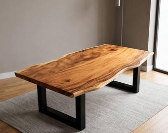 Live Edge Massivholz Couchtisch - Rustikale Moderne Naturmaserung Metallbeine 120 cm