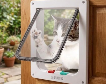 Puerta de seguridad para mascotas de 4 vías / Gatera de plástico ABS resistente para mascotas pequeñas
