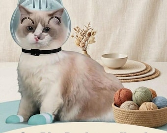 Anti-Bite Katzen Fellpflege Set: Atmungsaktive Sicherheits Haube & 4-teilige Silikon Pfoten Abdeckungen
