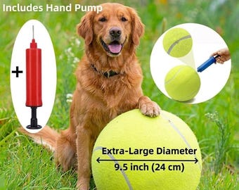 Giant 9.5" Tennis Ball for Dogs (24cm) | Jumbo Inflatable Fetch Toy | Durable Interactive Play Ball for Large Breeds | Includes Air Pump
