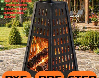 Fireplace DXF File | 3 mm Steel Laser Cut Fire Pit Design | Step Pdf Cnc Plasma Cutting | Portable Welded Outdoor Fireplace DIY