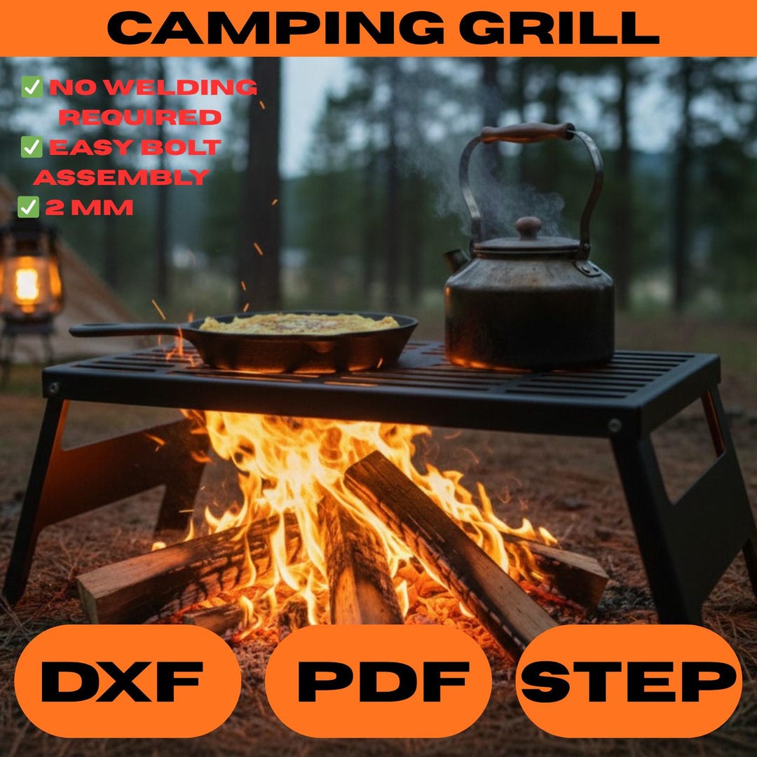 Camping Grill DXF File for Cnc Laser Cut, Folding Campfire Stove Plan ...