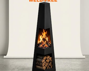 Chimenea vertical moderna, plano de chimenea sin soldadura, estufa de jardín (descarga digital) Dxf, Step, Pdf, 2 mm