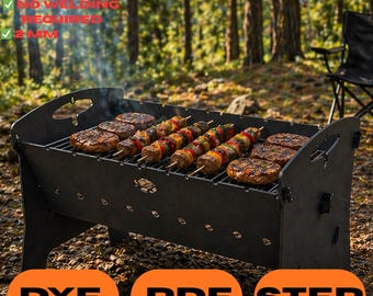 Tragbarer BBQ Grill DXF Datei | No Weld Flat Pack Metallgitter 2 mm | Cnc Plasmen Laser Schnitt | Step Pdf DIY Camping Grill Design (Digitaler Download)