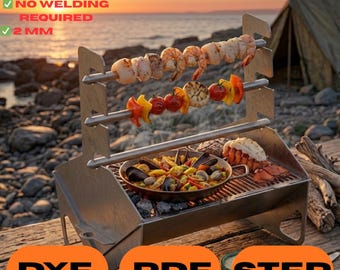 BBQ Grill DXF File for Laser Cut, Multi-Level Camping Grill Plans, 3 Tier Spit Roaster Design, No Weld Assembly, Step PDF Dxf, 2mm