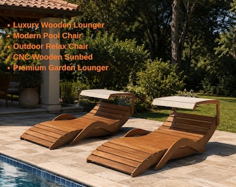 Lettino prendisole in legno con parasole – Sedia da piscina ergonomica moderna (File digitale)
