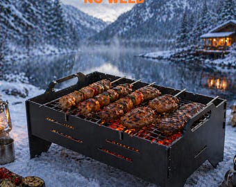 Bärbar grilldesign | Svetsfri platt förpackning DXF (2 mm stål) Enkel installation