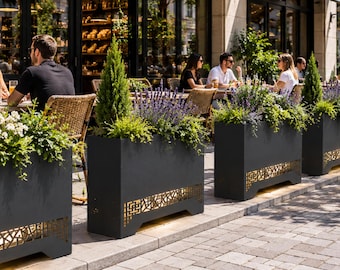 Jardineira de metal | Divisória de privacidade para áreas externas | Divisória para paisagismo | Barreira para pátio de hotel, café ou restaurante (DXF-PDF-STEP)
