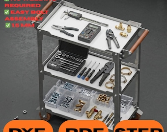 Carro de herramientas (archivo DXF) / Carro de taller rodante (plano CNC) / Carro de metal sin soldadura de 1,5 mm / Muebles cortados con láser / Carro de herramientas DIY (PDF y DXF) con planos paso a paso