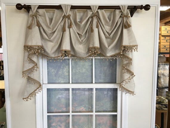 Linen Victory Swag With Or Without Wooden Beads And Optional Linen Victory Swag With Or Without, Victory Valance Curtains