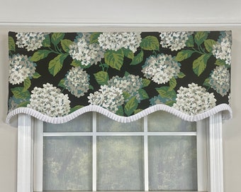 Hydrangea floral print shaped valances