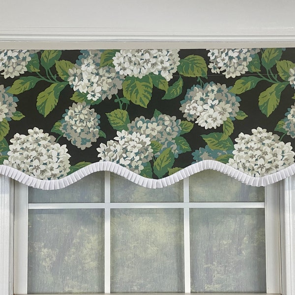 Hydrangea floral print shaped valances