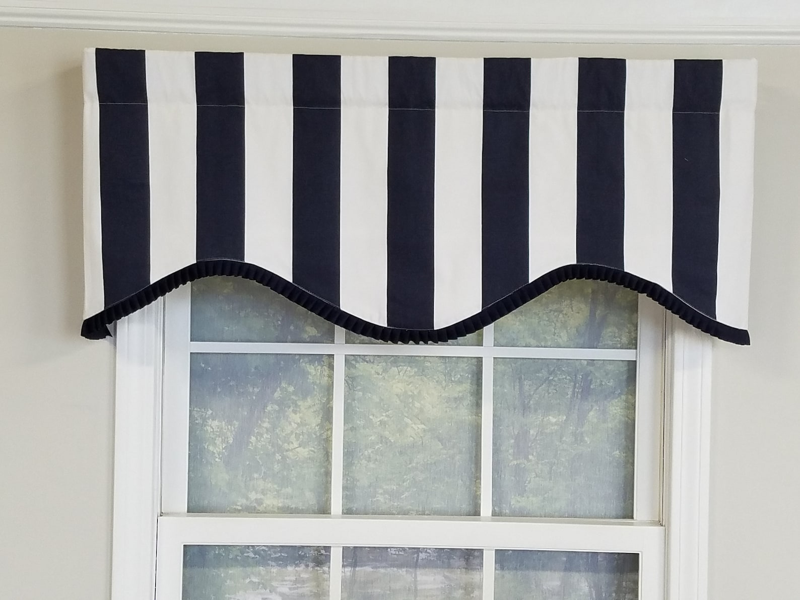Navy and White Striped Shaped Valance With Navy Pleated French Etsy