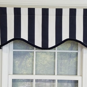 Navy and White Striped Shaped Valance With Navy Pleated French Pleated ...