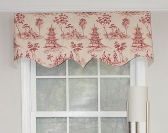Valentina Onyx Mill Creek Black Gold Red Toile Valance 17" x 53" Med Wt Curtain 