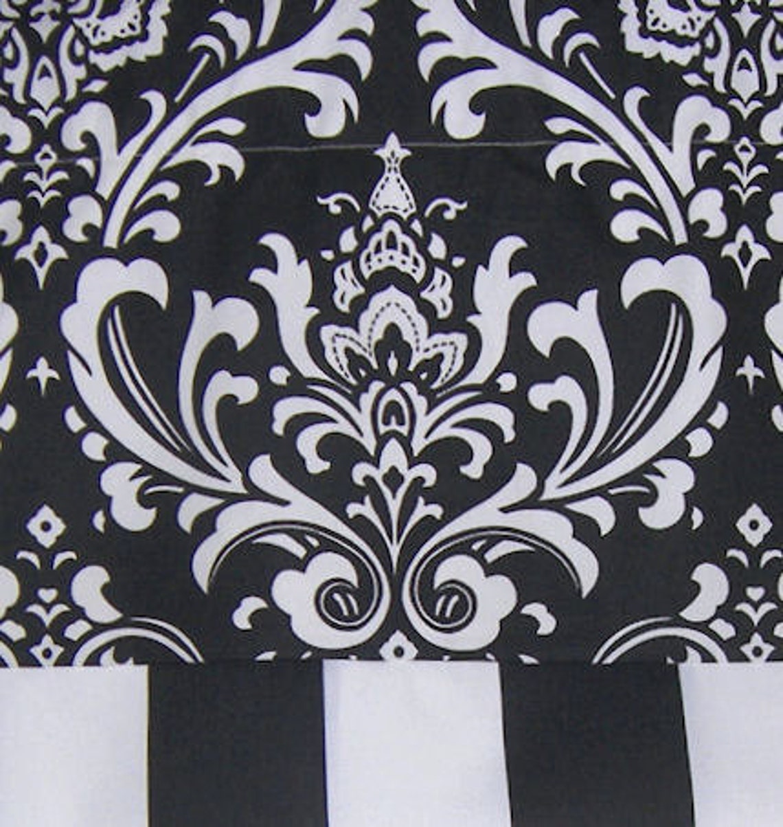 Black Damask Striped Straight Valance Etsy