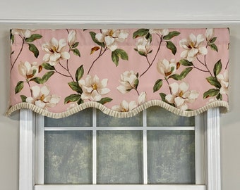 Magnolia floral provance valance with pleated ribbon trim