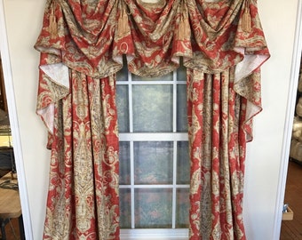 Victory swag  and panels in elegant red distressed medallion pattern
