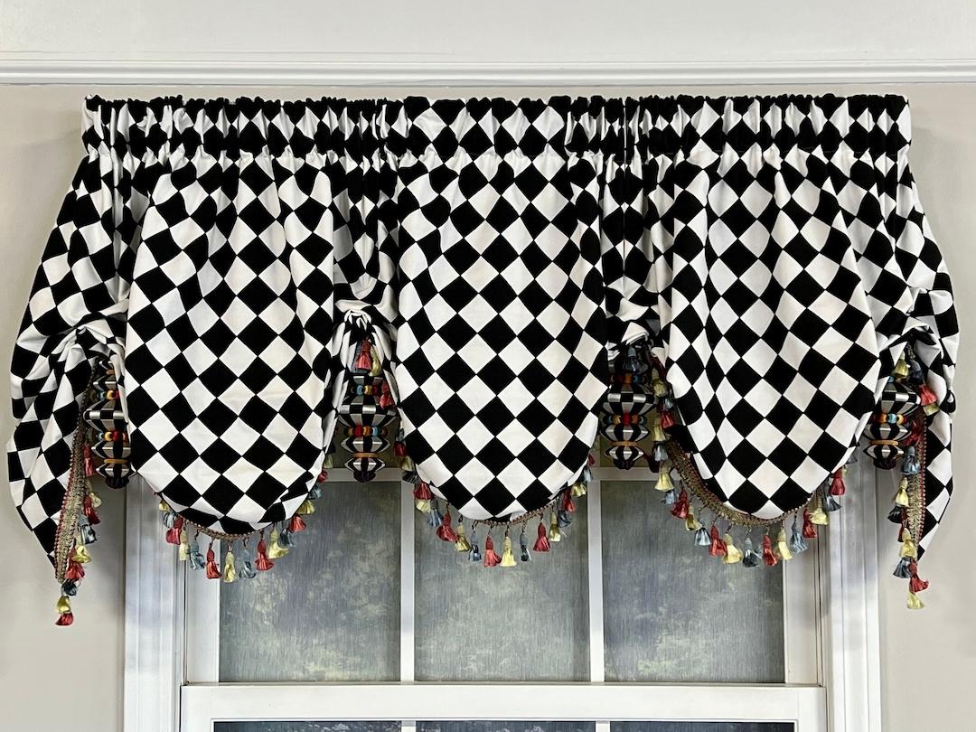 Harlequin Balloon Valance or Victory Swag With Multi Colored Tassel