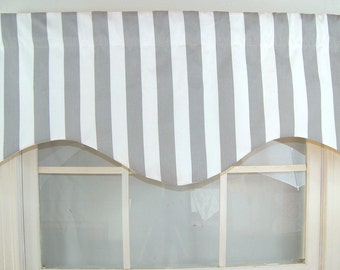 Awning Striped Shaped Valance in grey and white,navy and white,black and white