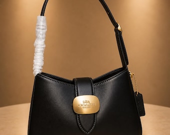 Coach Inspired Black Leather Shoulder Bag | Women’s Luxury Handbag | Designer Style Crossbody Purse