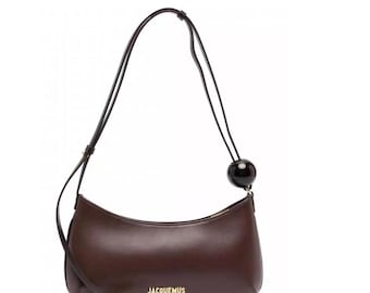 Brown Leather Shoulder Bag | Minimalist Crossbody Purse with Bead Detail