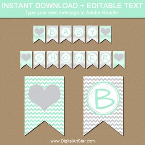 Printable Baby Shower Banner, Mint Party Supplies, Mint and Gray Chevron Baby Photo Prop, 1st Birthday Party Banner, Mommy to Be Banner BB1 image 1