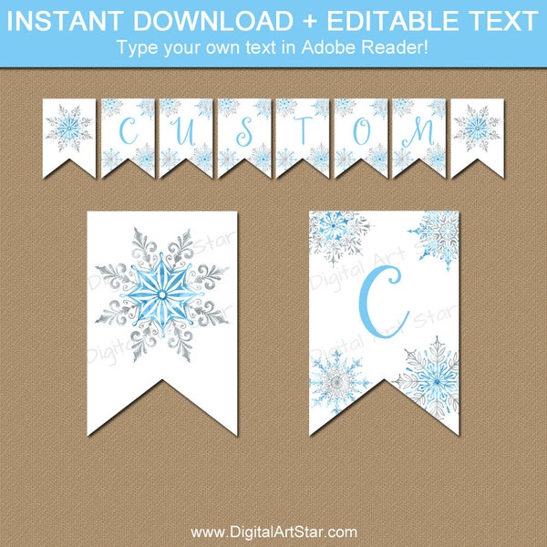 Snowflake Banner Printable - Snowflake Baby Shower Banner - Snowflake Birthday Banner - Winter Wedding Decorations - Winter Banner Template