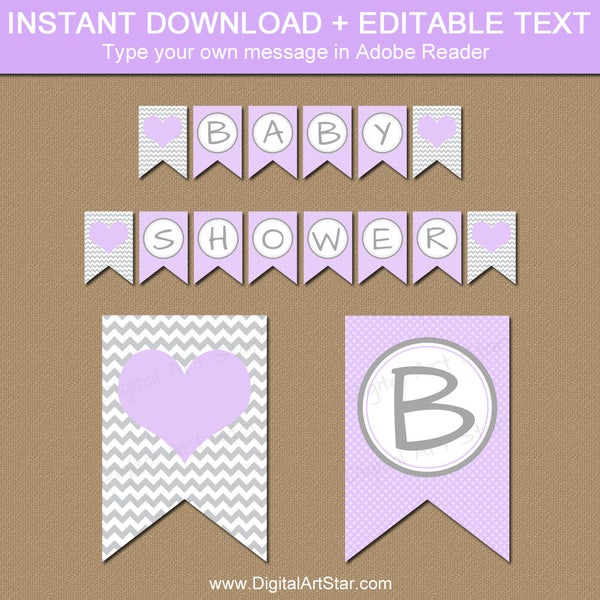 Lavender Baby Shower Banner, Lavender Bridal Shower Decorations, Oh Baby Banner, Downloadable Girl Banner, Lavender Gray Party Decor BB1