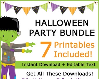 Halloween Party Pack, Party Decorations Download, Party Favors Printables, Halloween Invitation, Water Labels, Party Supplies Halloween HCBK