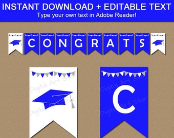 Graduation Banner Printable, Royal Blue and White Graduation Party Decorations 2024, High School Graduation Decorations, Editable Banner G7