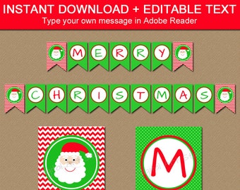 Christmas Banner - DIY Printable Holiday Banner - Santa Banner - Christmas Decorations - INSTANT Download Merry Christmas Banner Bunting C4