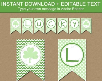 St Patricks Day Banner Printable, St Patricks Day Party Decorations, Shamrock Banner Template, Editable Banner Download, Lucky Banner BB7