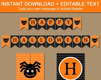 Bannière d'Halloween imprimable, décor de fête d'Halloween, bannière d'araignée, modèle de bannière modifiable, décorations d'Halloween pour les enfants, décor d'araignée