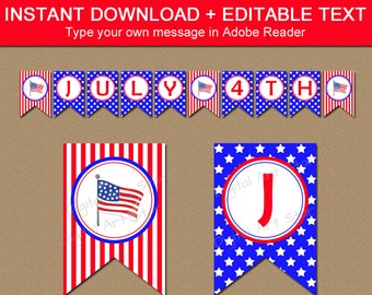 4th of July Banner Printable, Patriotic Banner, Editable Banner, July 4th Party Supplies, God Bless America Banner, Military Party Ideas P1