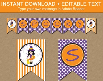 Kids HALLOWEEN Banner Instant Download - Halloween Birthday Decor - Cute Halloween Banner Template - Halloween Decorations Spooky Banner WDS