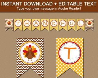 Thanksgiving Party Decorations, Thanksgiving Printable Banner Download, Thanksgiving Banner for Mantle, Editable Banner for Office T4