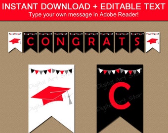 Red and Black Graduation Banner - Red and Black Graduation Decorations Downloads - Printable Graduation Banner 2024 - Editable Banner G7