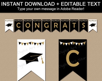 Instant Download Graduation Banner Template - Black and Gold Graduation Printables - Graduation Decorations - Printable Banner Editable G7